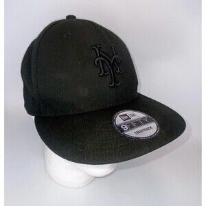New Era 9Fifty New York Mets Snapback Hat Black on Black Basic Cap MLB Baseball